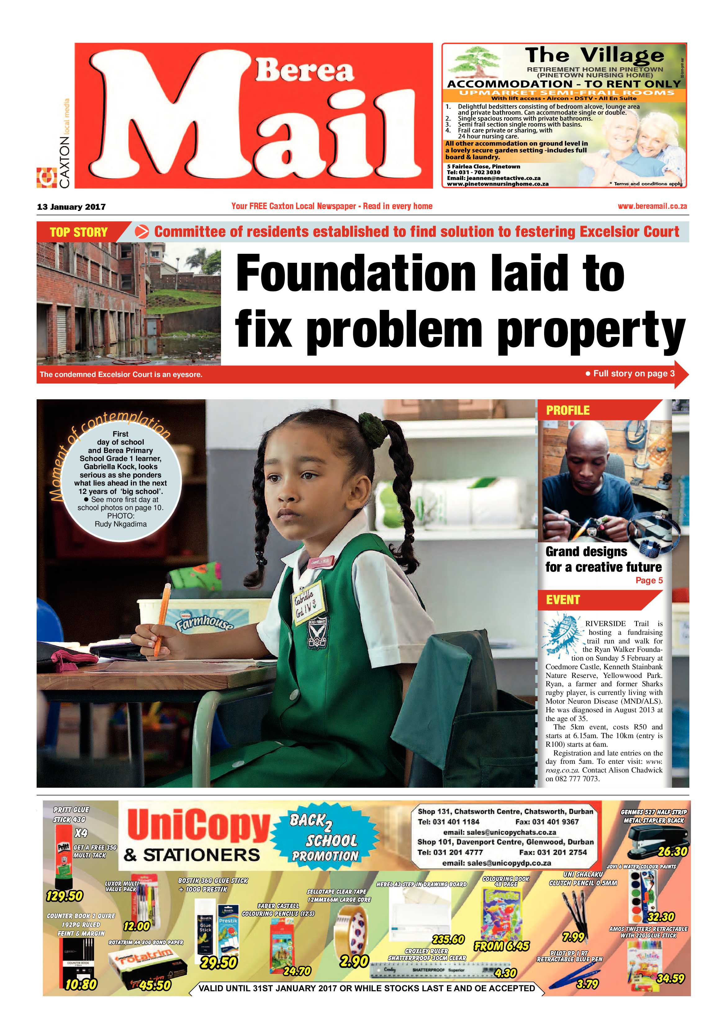 Berea Mail 13 January 2017 page 1