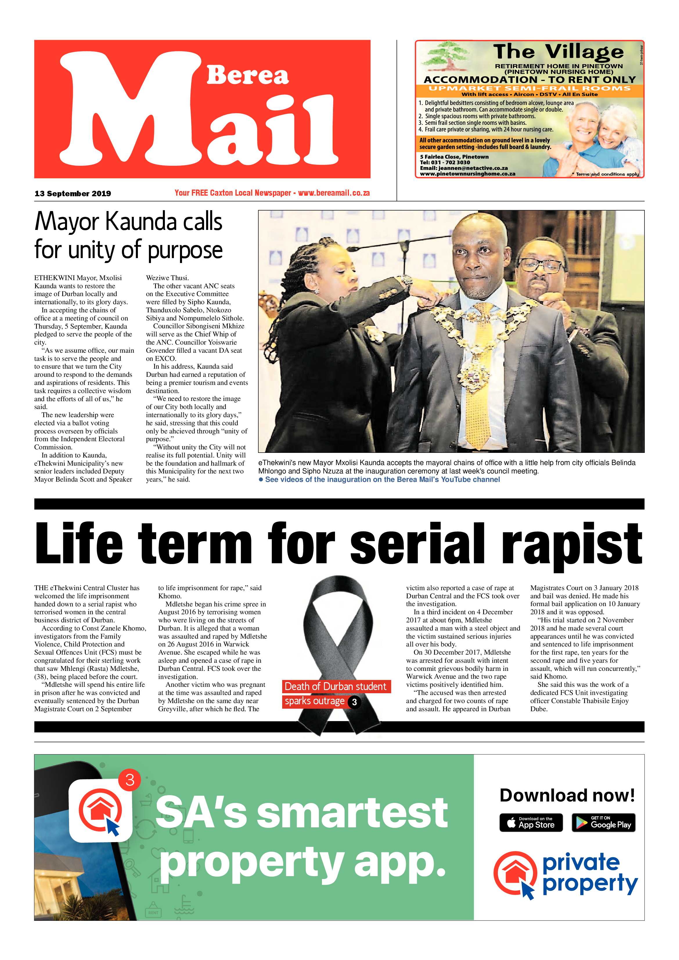 Berea Mail 13 September 2019 page 1