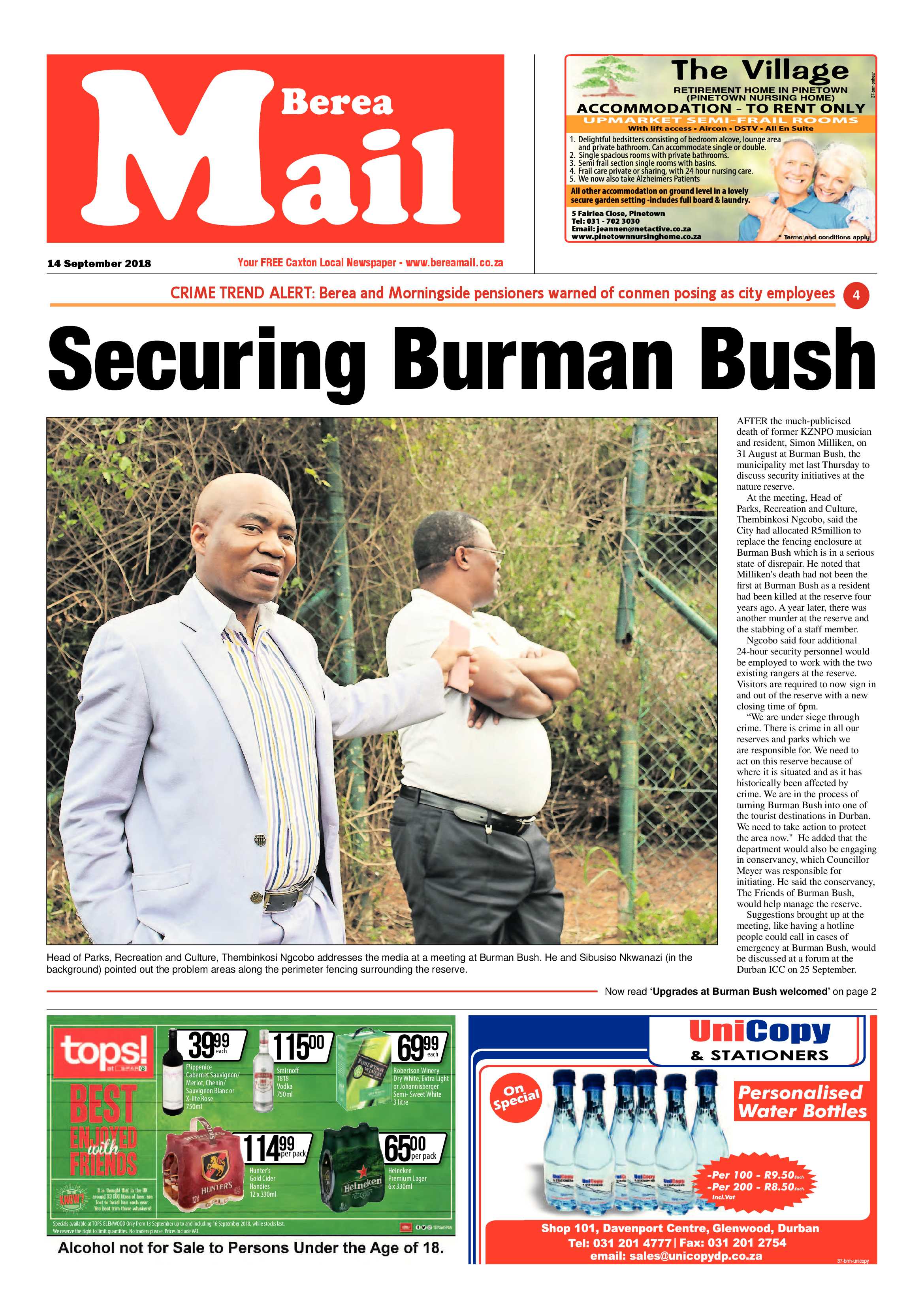 Berea Mail 14 September 2018 page 1