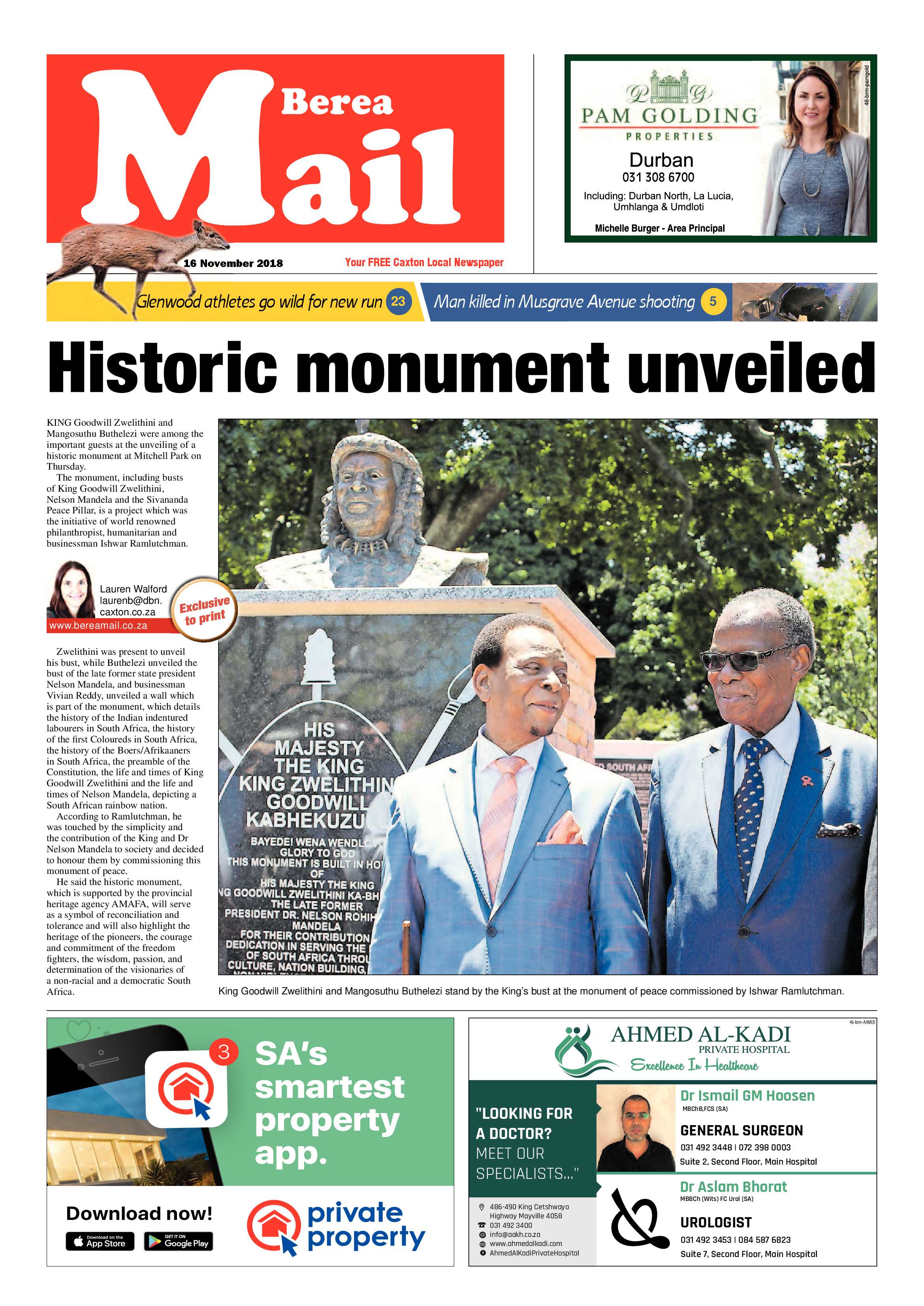 Berea Mail 16 November 2018 page 1