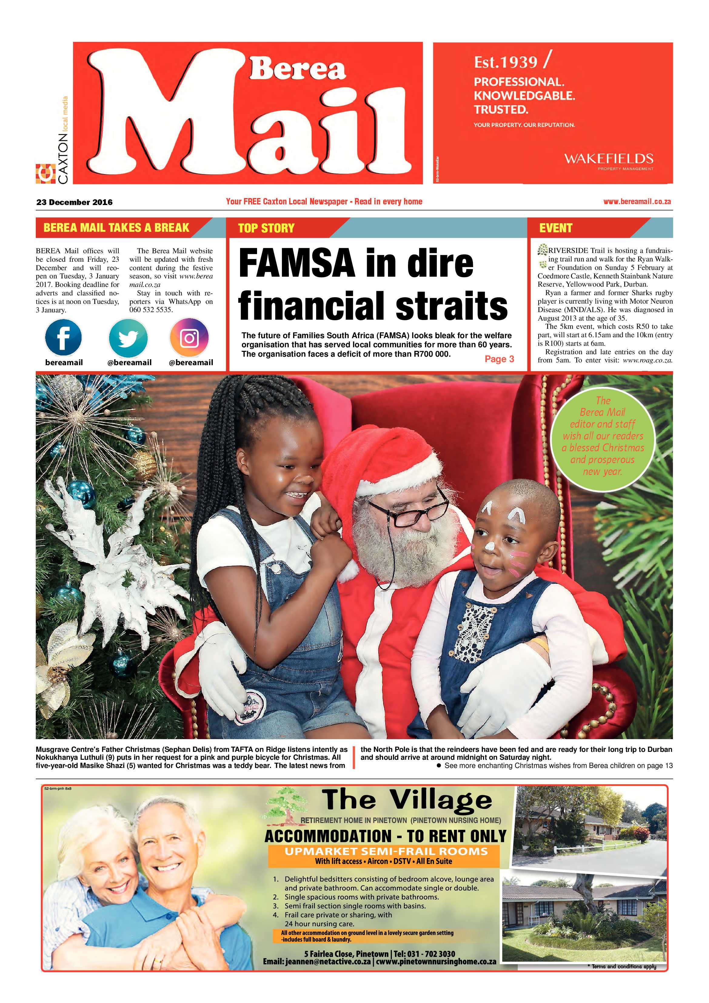 Berea Mail 23 December 2016 page 1