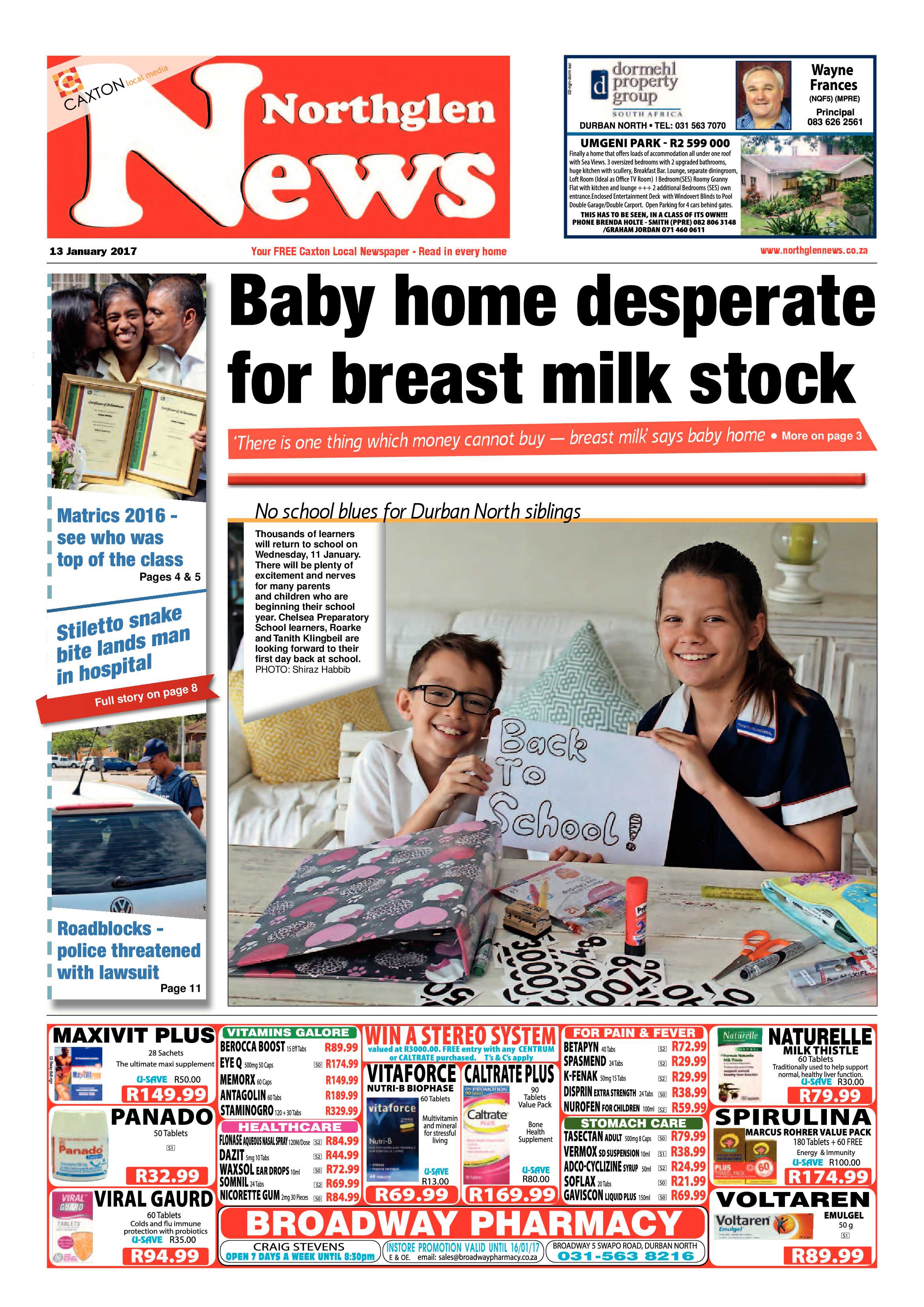 Northglen News 13 January 2017 page 1