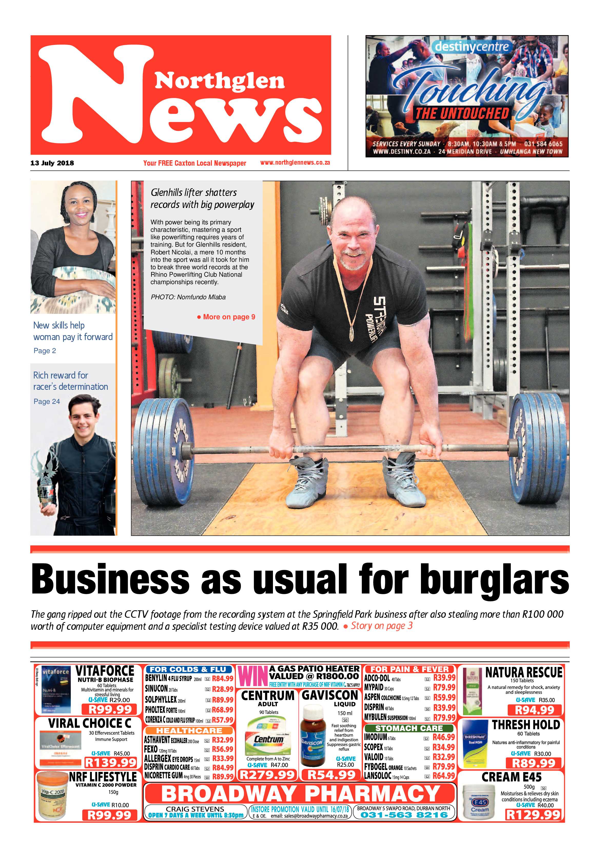 Northglen News 13 July 2018 page 1