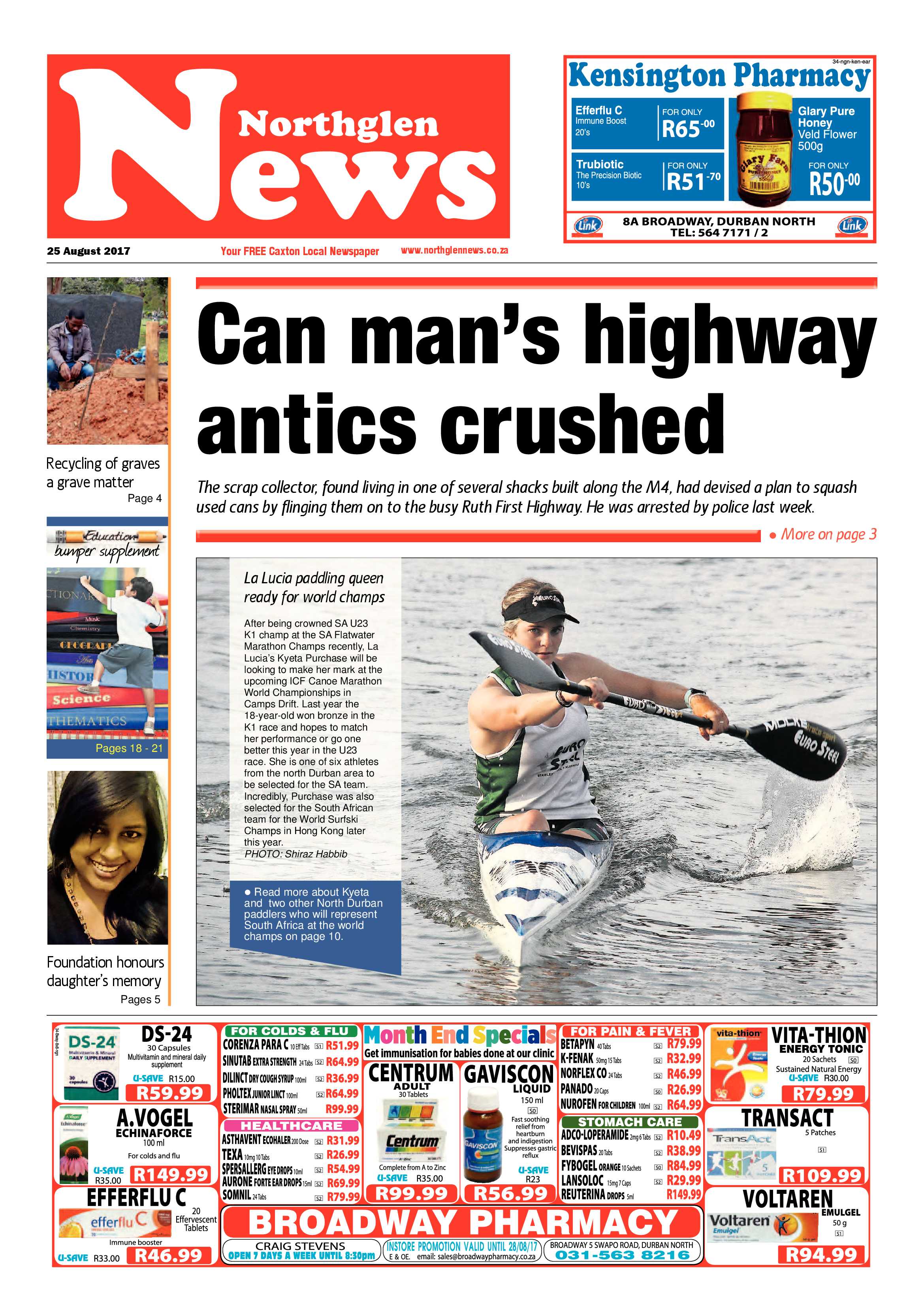 Northglen News 25 August 2017 page 1